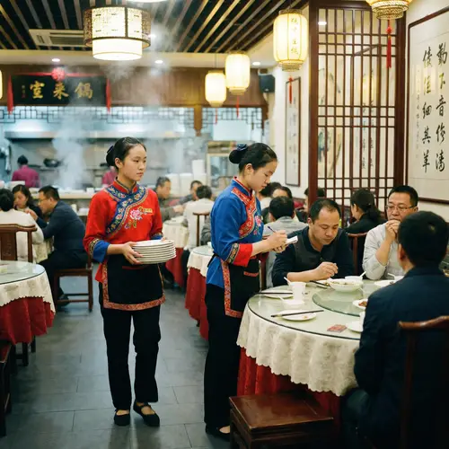 Chinese Twin Sisters Working in a Restaurant