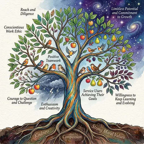 Strong Professional Qualities Symbolized by Enthusiastic Tree