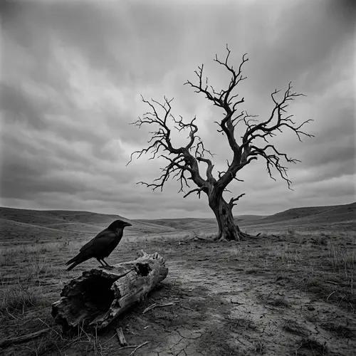 Gnarled Tree of Sorrow: Emotional Scene of Loss and Solitude