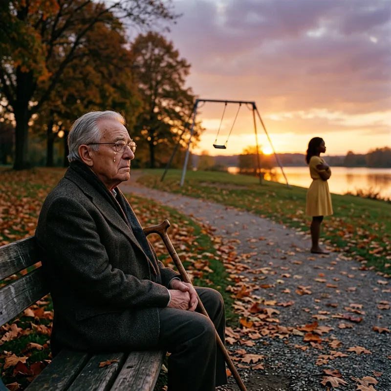 Emotional Loss Portrayed: Sunset, Elderly Man, Young Woman