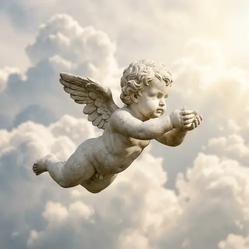 Cherubic Baby Angel in Flight - Stone-Like Beauty