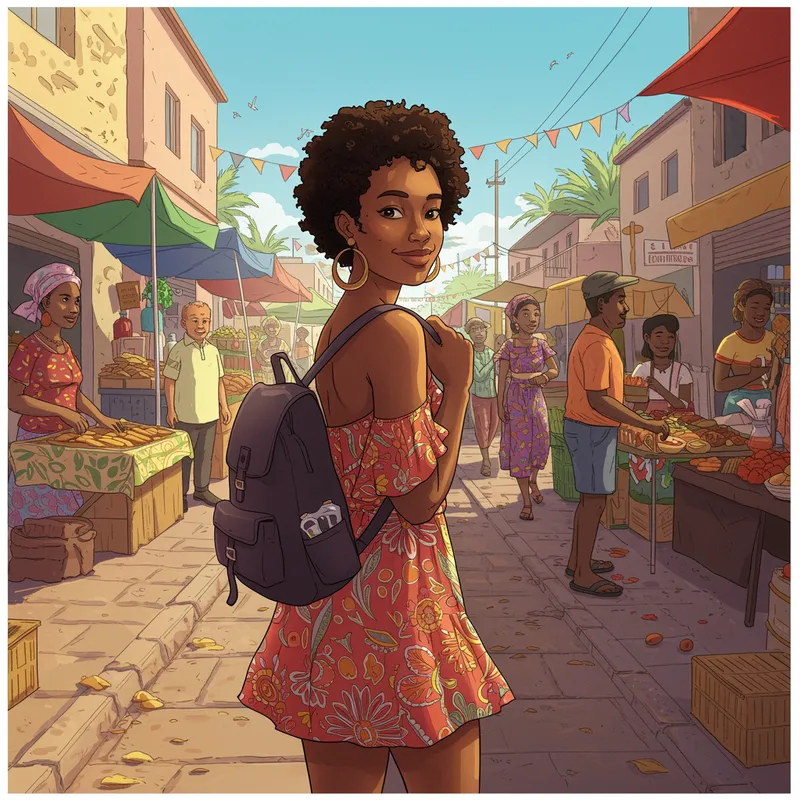 Black Woman with Backpack Illustration