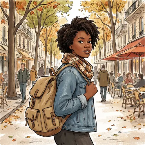 Black Woman with Backpack Illustration