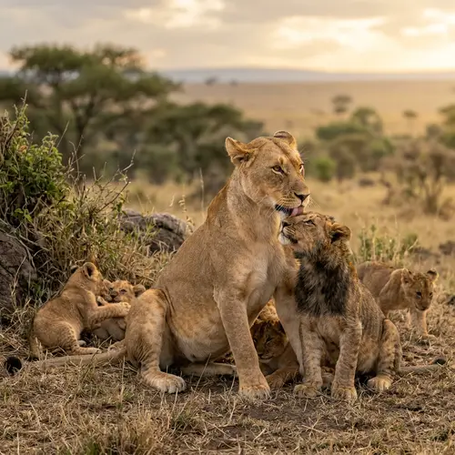 Mother Lioness and Her Cubs