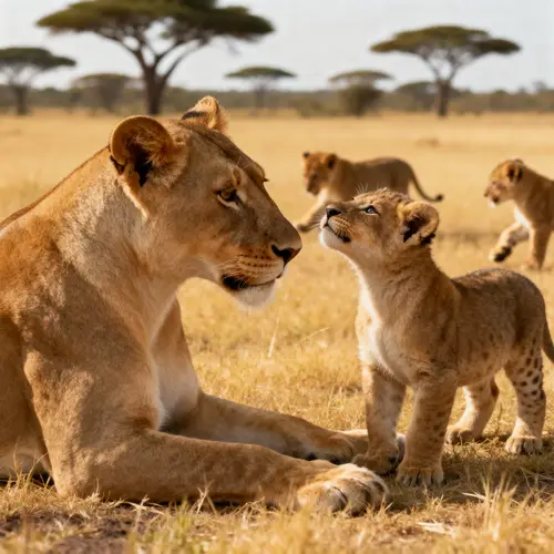 Mother Lioness and Her Cubs