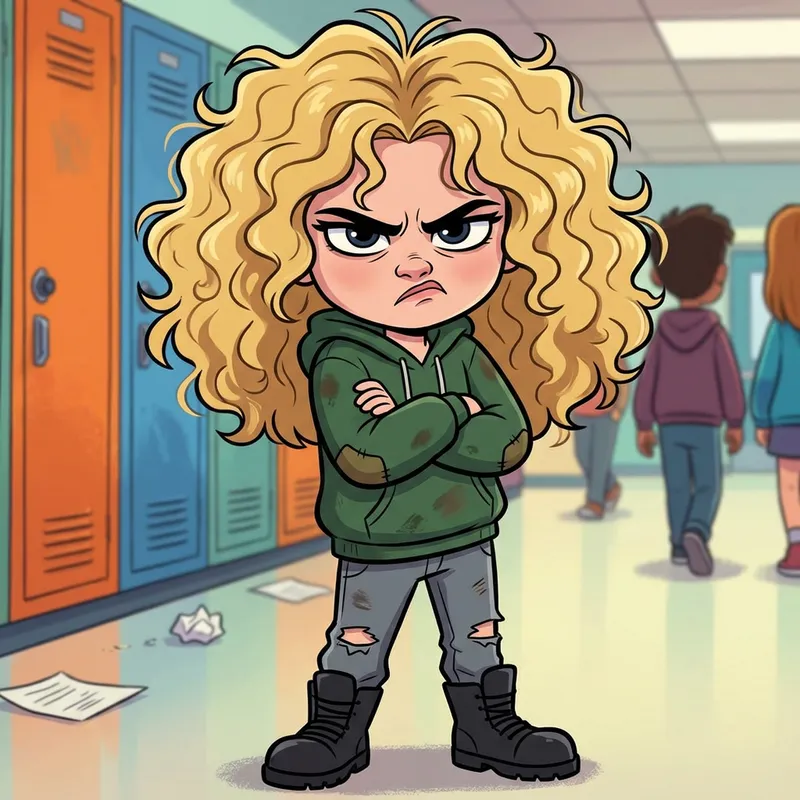 Mean Cartoon Girl with Curly Blond Hair Mean Cartoon Girl with Curly Blond Hair