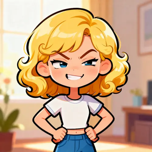 Mean Cartoon Girl with Curly Blond Hair