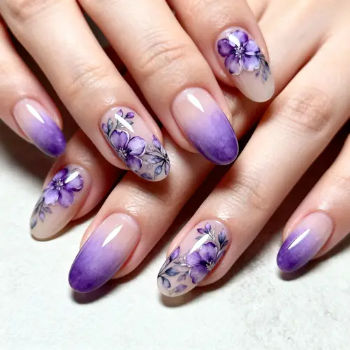 Elegant Purple Nail Design with Floral Accents