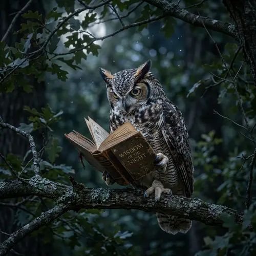Tranquil Owl Reading Book - Symbol of Wisdom
