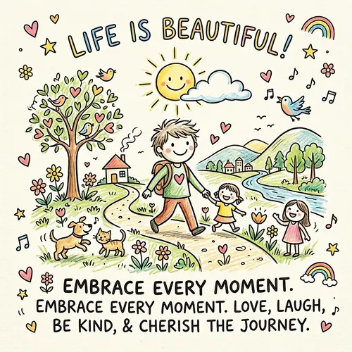 Cute Doodle Drawing Celebrating Life's Importance