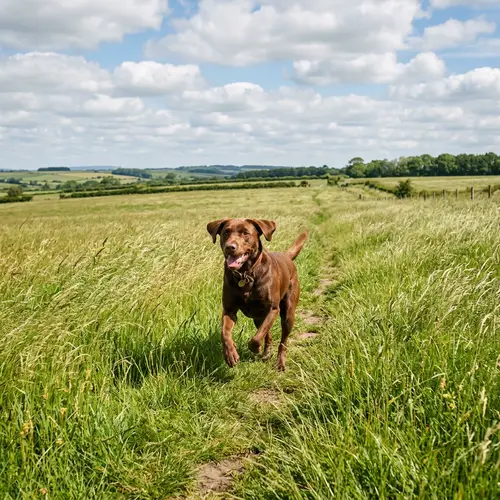 Serene Dog in Vast Field - Peaceful Images of Nature