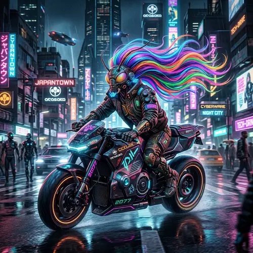 Cicada Drive Motorcycle in Cyberpunk 2077 Colorful Hair
