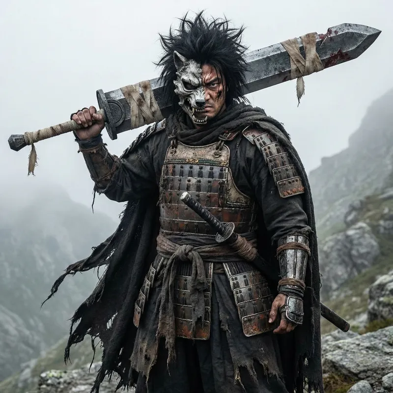 Kenpachi Zaraki: Rugged Warrior with Wolf Mask in Battle