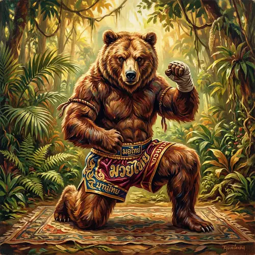 Dynamic Muay Thai Bear Art - Powerful Warrior