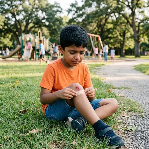 Caring South Asian Boy Applying Band-Aid - Heartwarming Scene