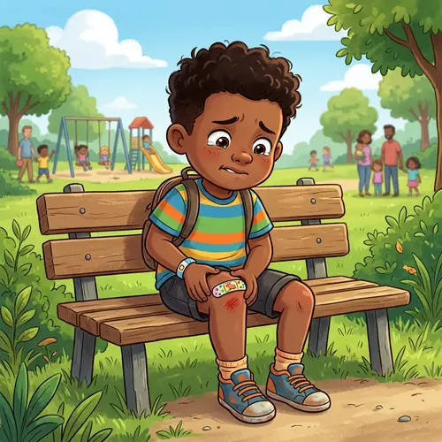 Brave Kid with Scraped Knee: Cartoon Portrait