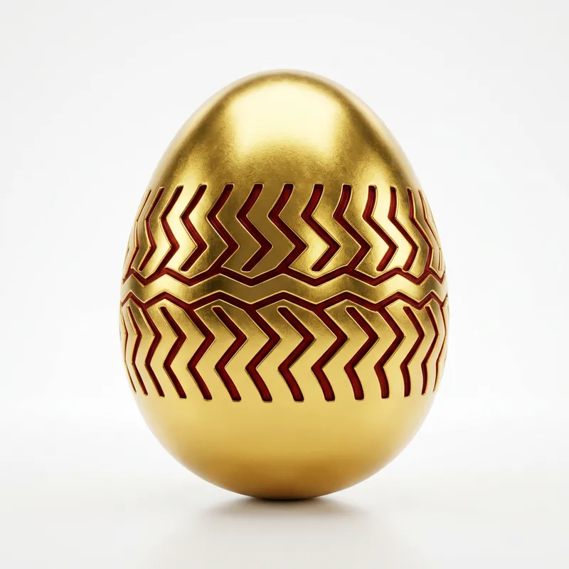 Golden Easter Egg with Dark Red Zigzag Pattern - Shiny Metallic Style