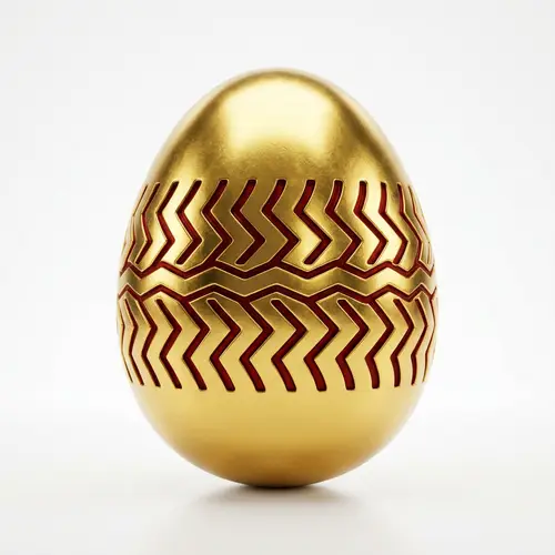 Golden Easter Egg with Dark Red Tire Tread Zigzag Pattern - Shiny Metallic Style