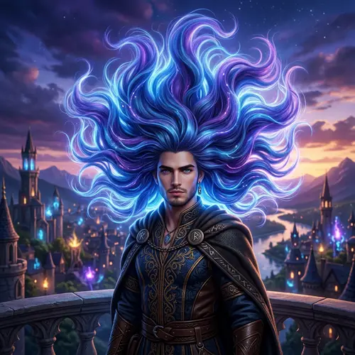 Fantasy Universe Young Man with Blue Purple Hair