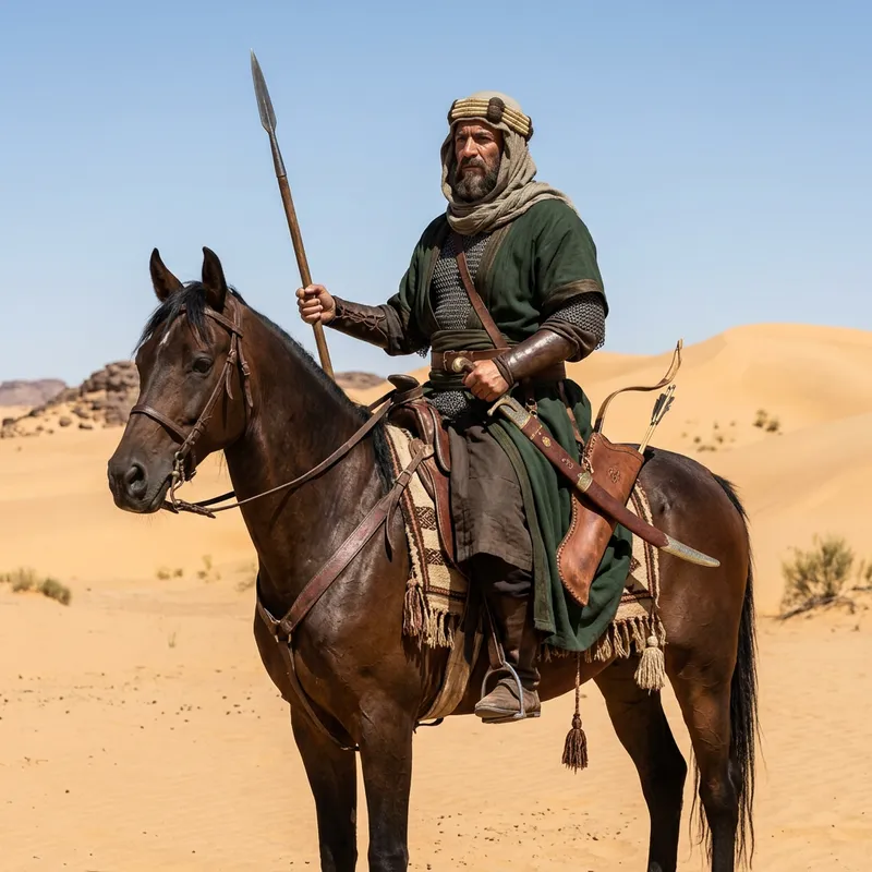 Majestic Middle-Eastern Warrior on Horseback in the Desert