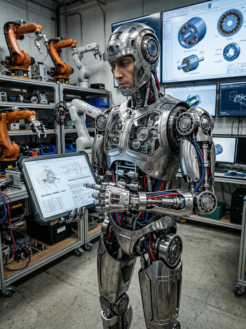 Futuristic Male Cyborg with High-Tech Lab Background