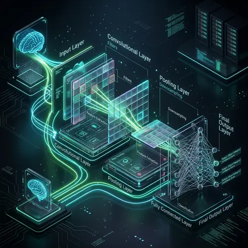 Futuristic 3D CNN Infographic Diagram