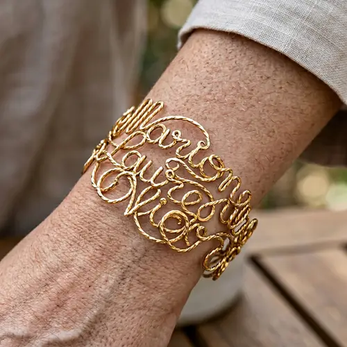 Unique Gold Wire Bracelet with Entangled Names