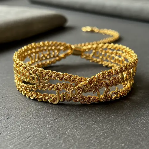 Unique Gold Wire Bracelet with Entangled Names