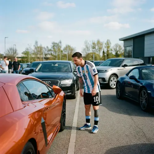 Professional Footballer Admiring Array of Cars