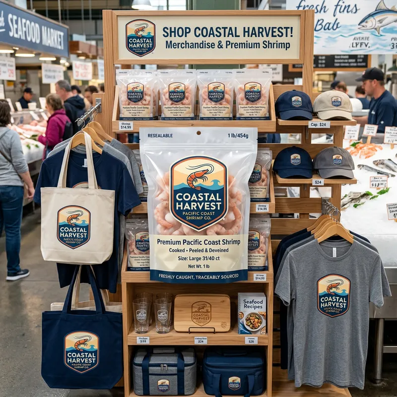 Shrimp Packaging with Logo and Products