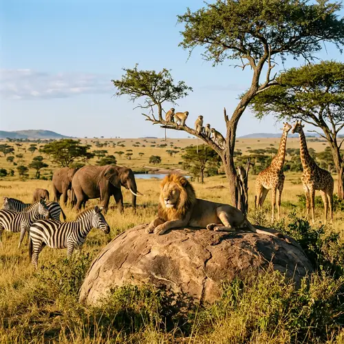 Lion with All Animals in the African Savannah