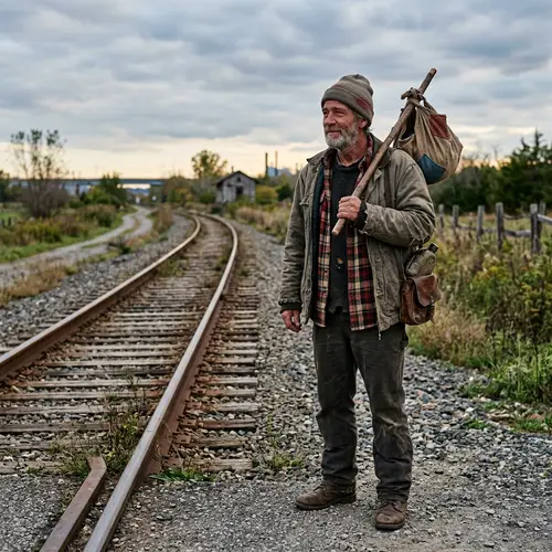 Noble Hobo by Empty Railway Tracks