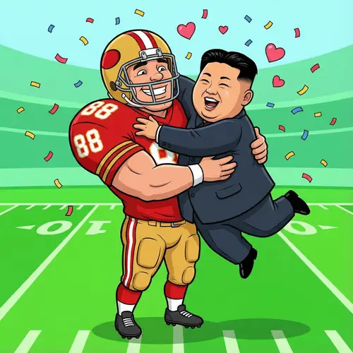 Football Player Hugs Kim Jong Un Cartoon
