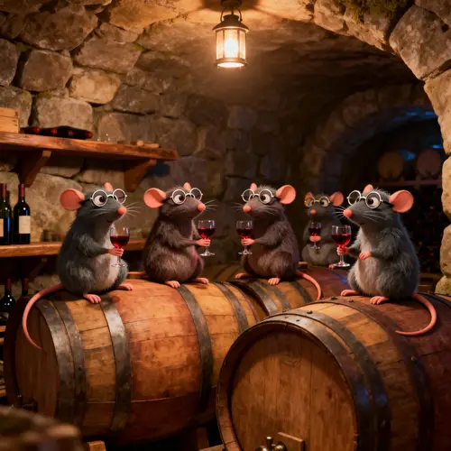 Cartoon Cellar Rats Enjoying Wine