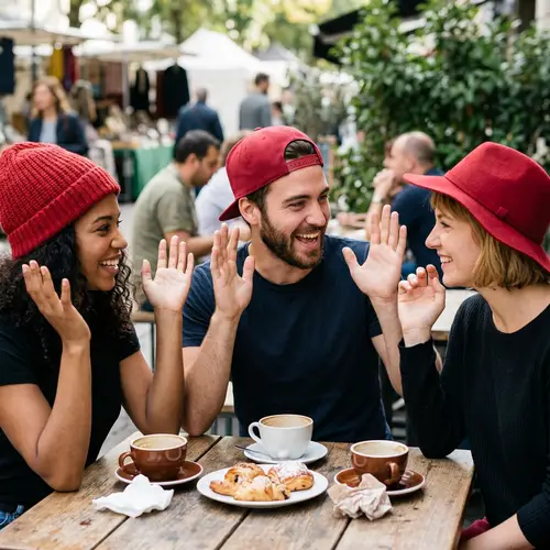 People in Red Hats Engaging with Each Other