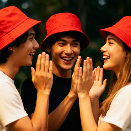 People in Red Hats Engaging with Each Other