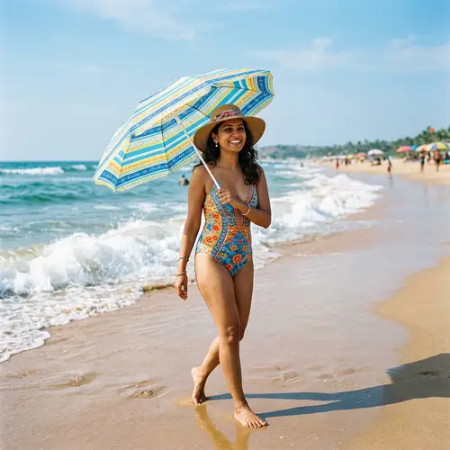 South Asian Woman Enjoying Sunny Day at the Beach