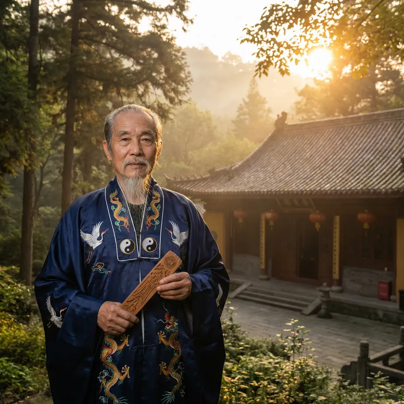 Serene Daoist Priest in Traditional Chinese Robes