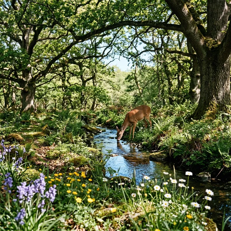Enchanting Woodland Scene with Blooming Wildflowers