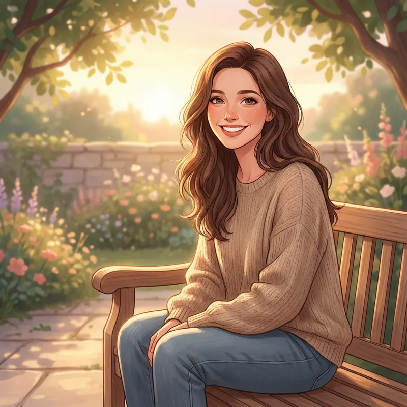 Lucy Pinder Illustration | Serene Woman with Long Brown Hair