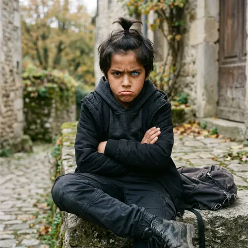 Mysterious Boy with Unique Eyes and Ponytail