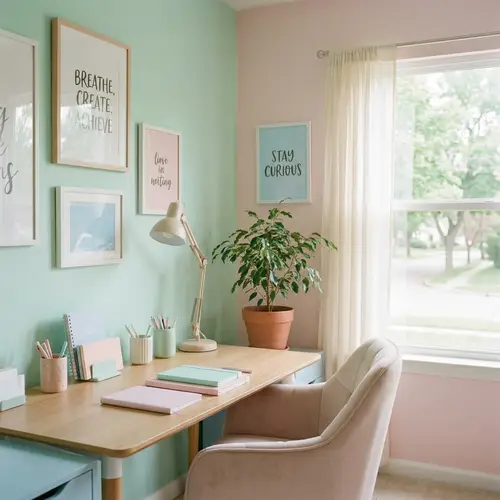 Calm Office Workspace with Soft Pastel Colors