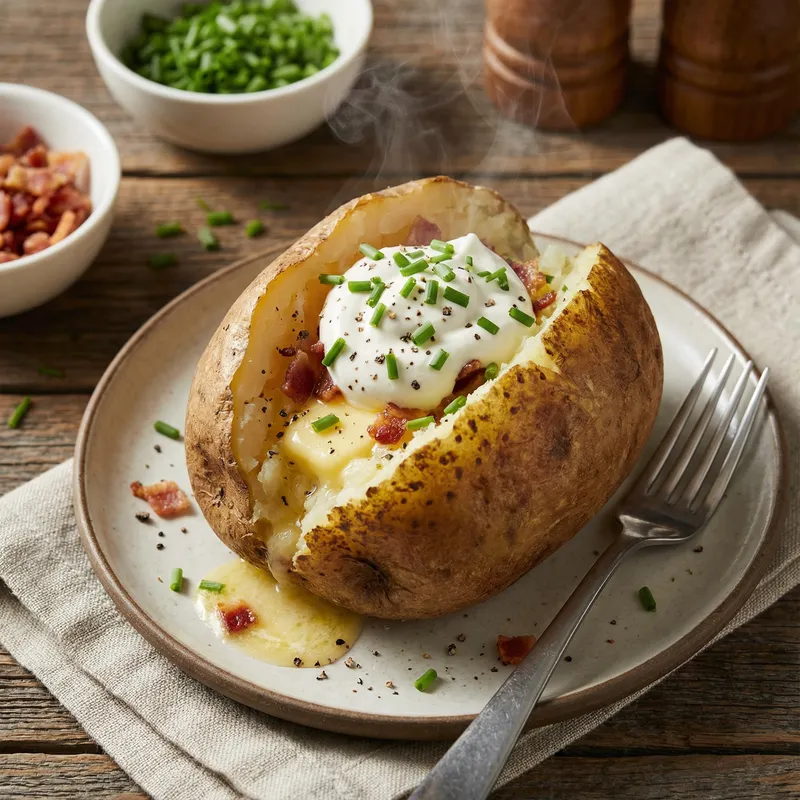Delicious Baked Potato with Sour Cream & Chives