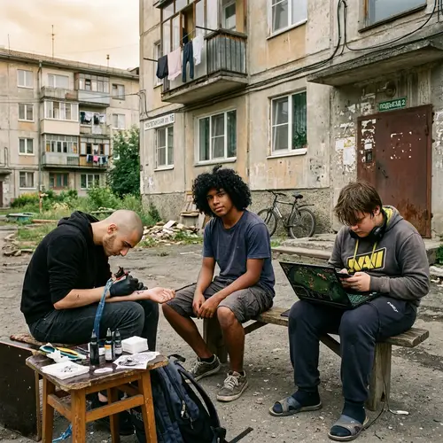 Teen Boys in Modest Russian Summer Town - Hispanic, Middle-Eastern, Caucasian