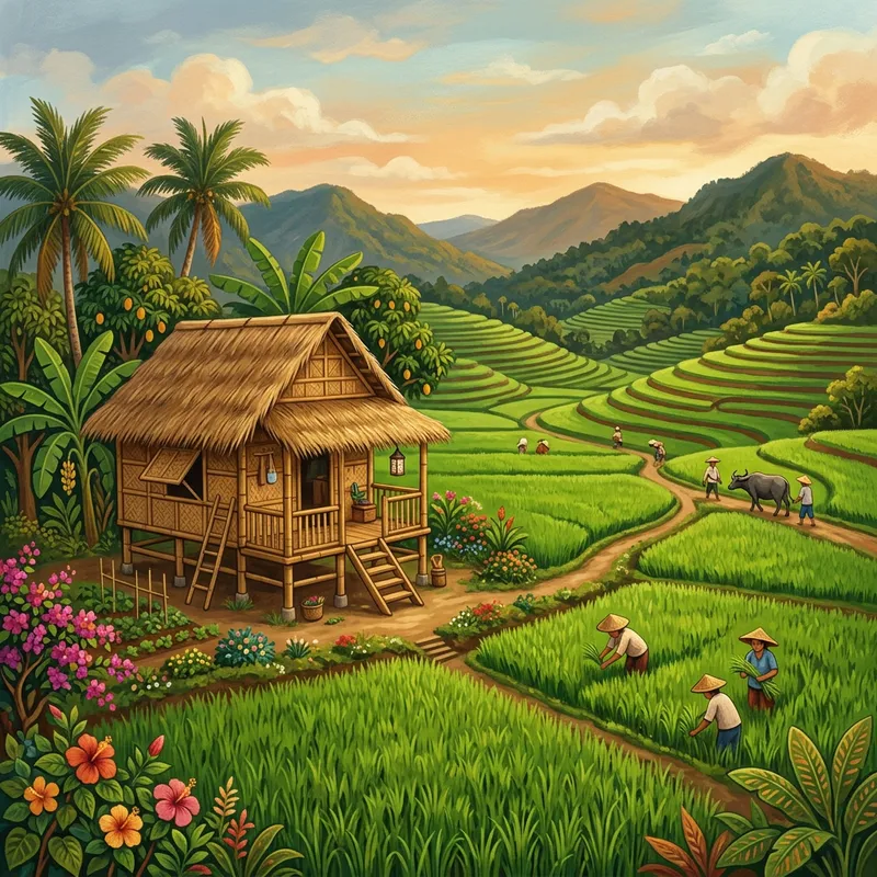 Explore Vibrant Bahay Kubo Amidst Rice Fields