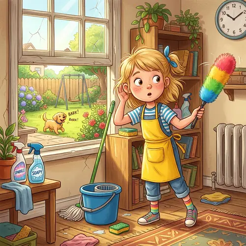 Curious Girl Cleaning Indoors | Backyard Sounds