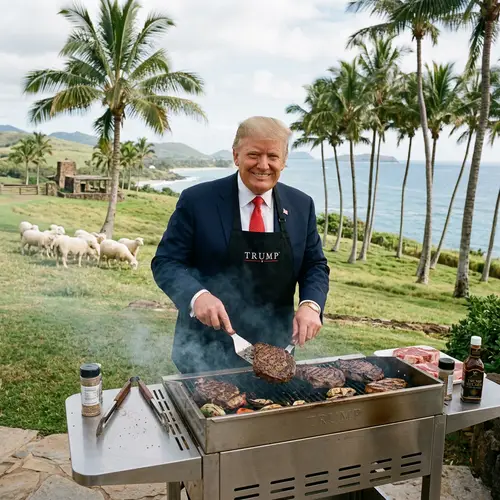 Trump Grills Steaks with Sheep & Palms