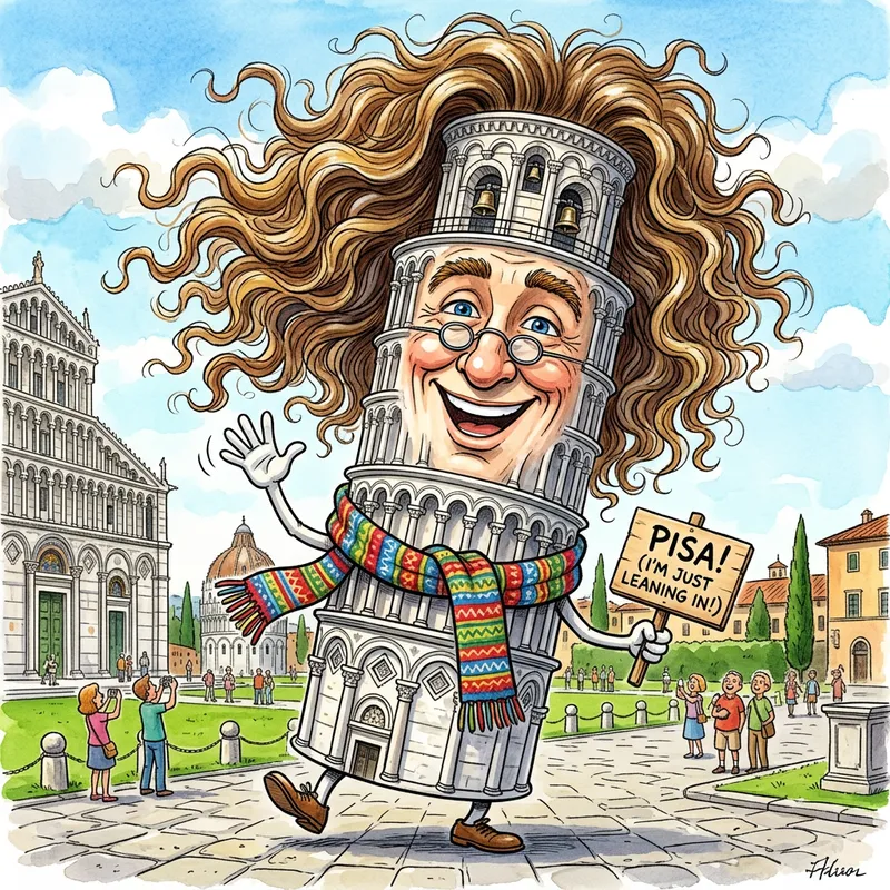 Humanized Leaning Tower of Pisa Caricature Art