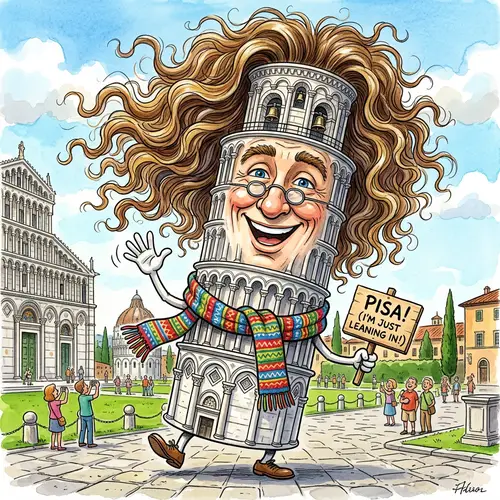 Humanized Leaning Tower of Pisa Caricature Art