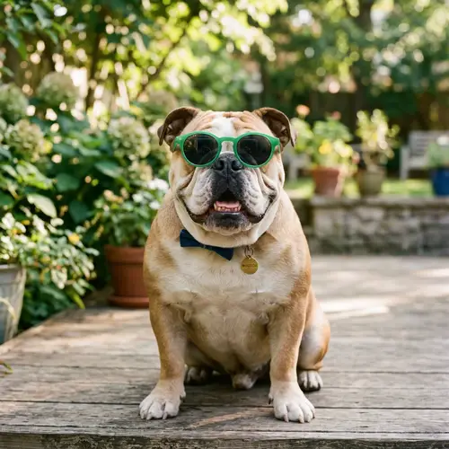 English Bulldog with Green Sunglasses